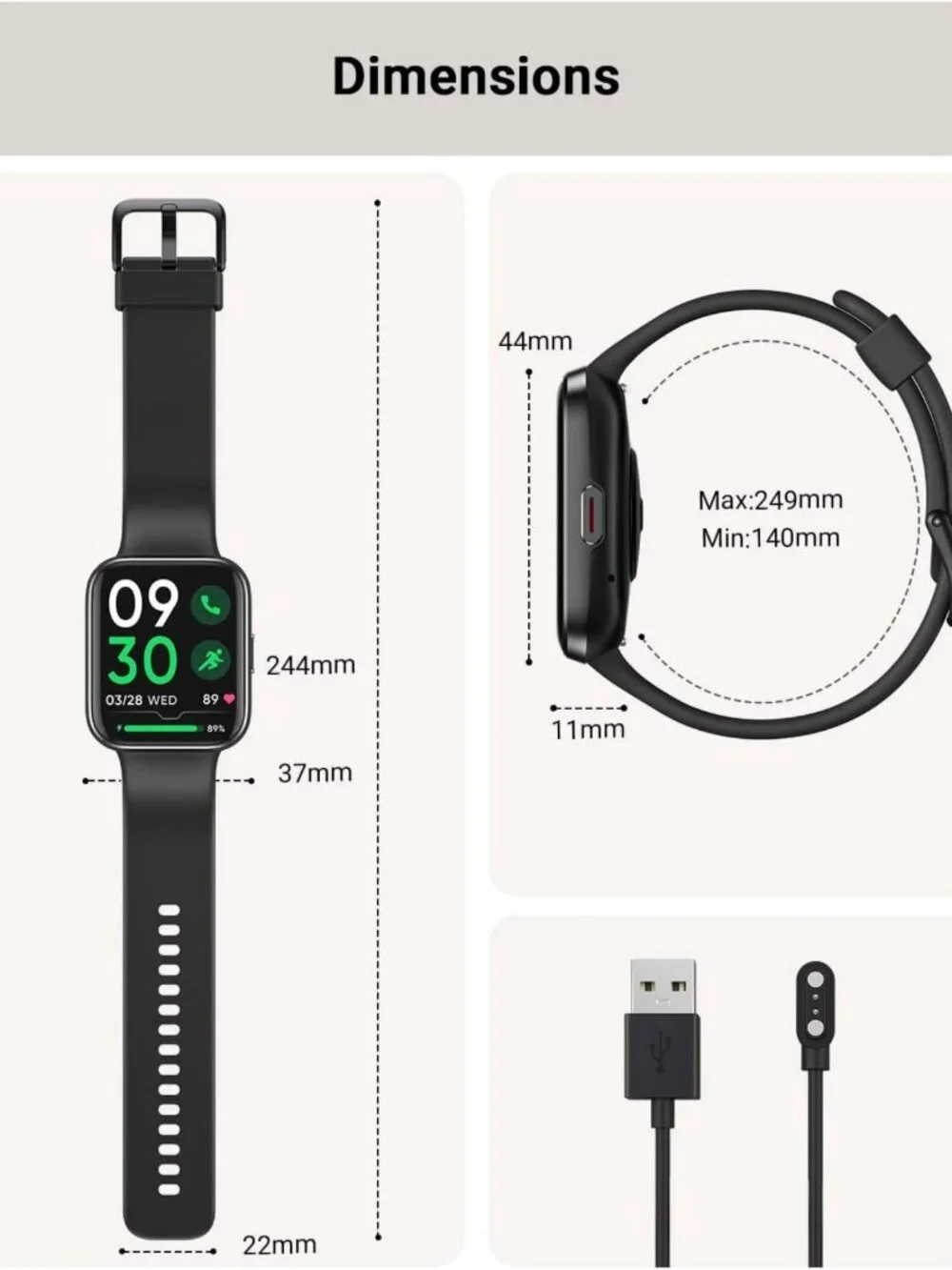 Smart Fitness Watch for Men & Women, 1.8” Touch Screen, Waterproof, Heart Rate